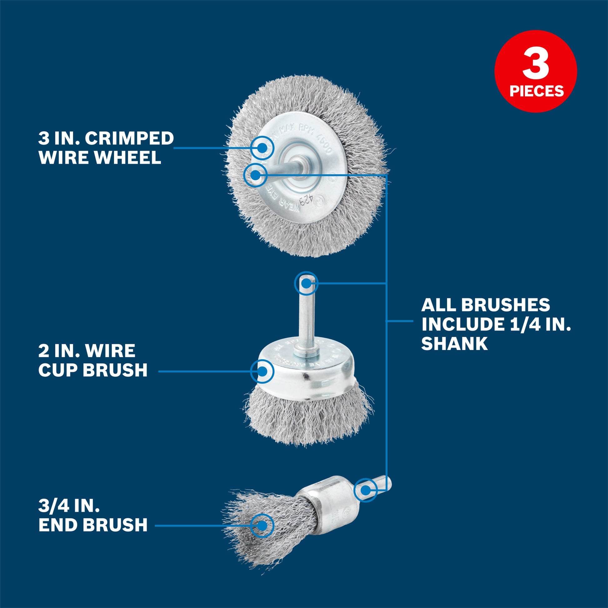 Bosch 3-Piece Wire Brush Set for Drill/Drivers WB025V3