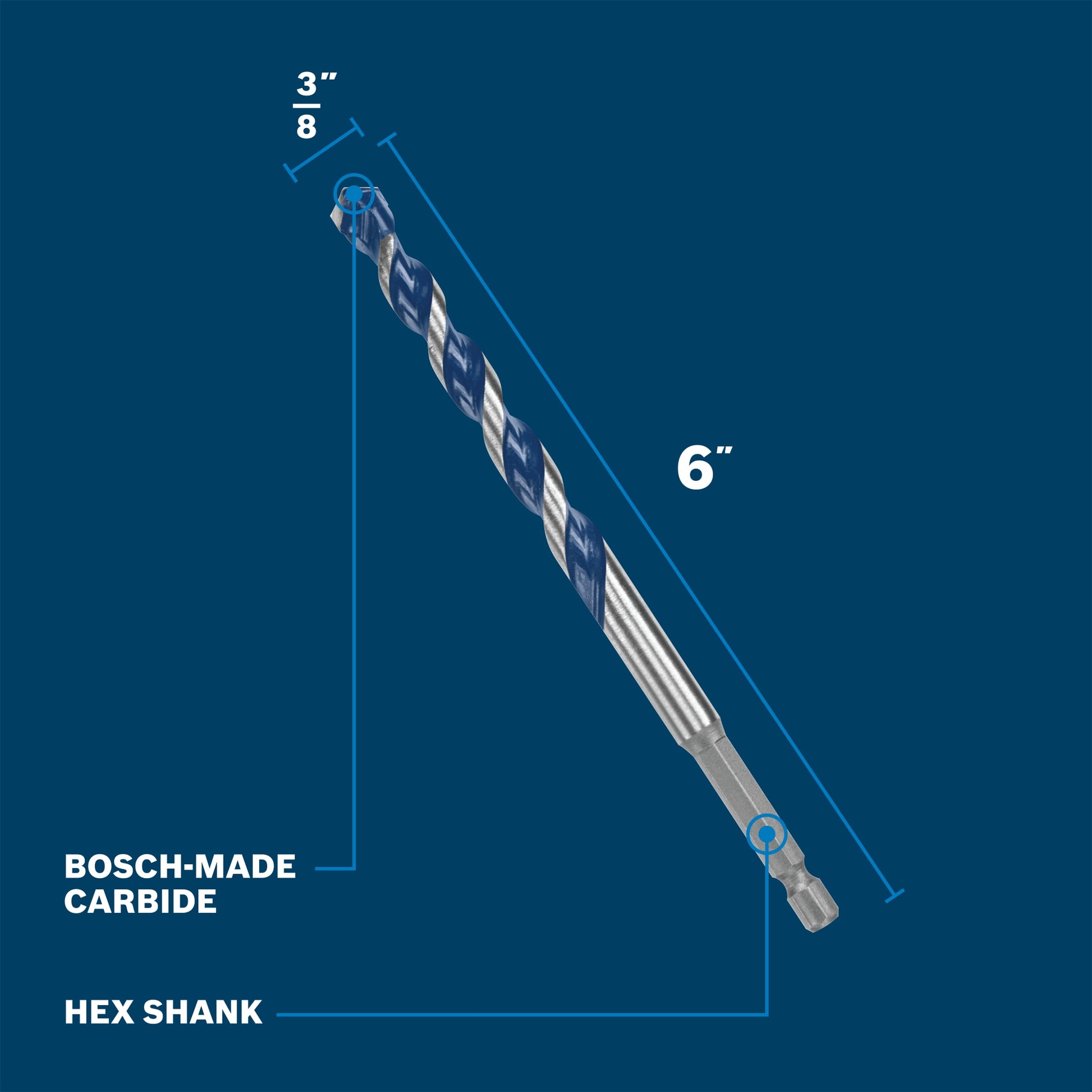 Bosch 3/8" x 6" Blue Xtreme Carbide Hammer Drill Bit BXH10