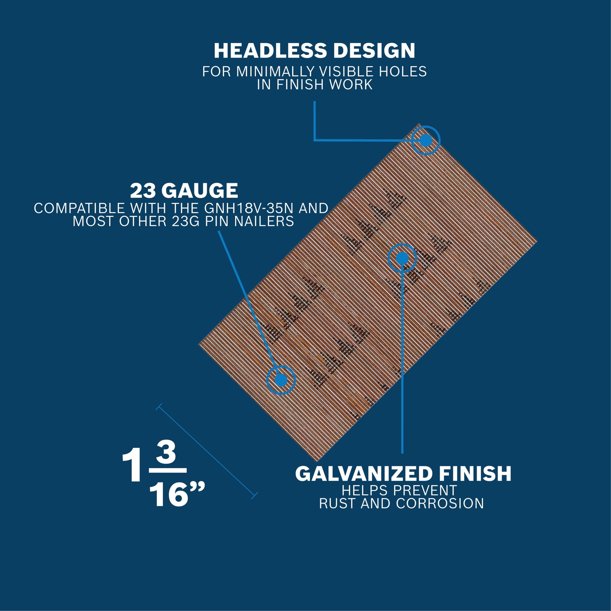 Bosch 1-3/16" 23-Gauge Pins Galvanized 10,000 Count GNH23G116GV