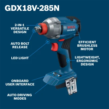 Bosch 18V Brushless 2-in-1 1/4" and 1/2" Bit/Socket Impact Driver/Wrench w/ Expert 4Ah Battery
