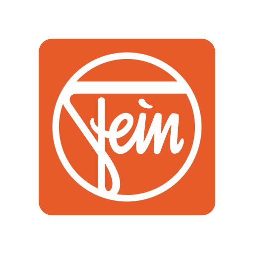 Orange square with white 'fein' logo