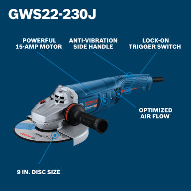 Bosch 9" Large Angle Grinder w/ Lock-on Trigger Switch 15 Amp GWS22-230J