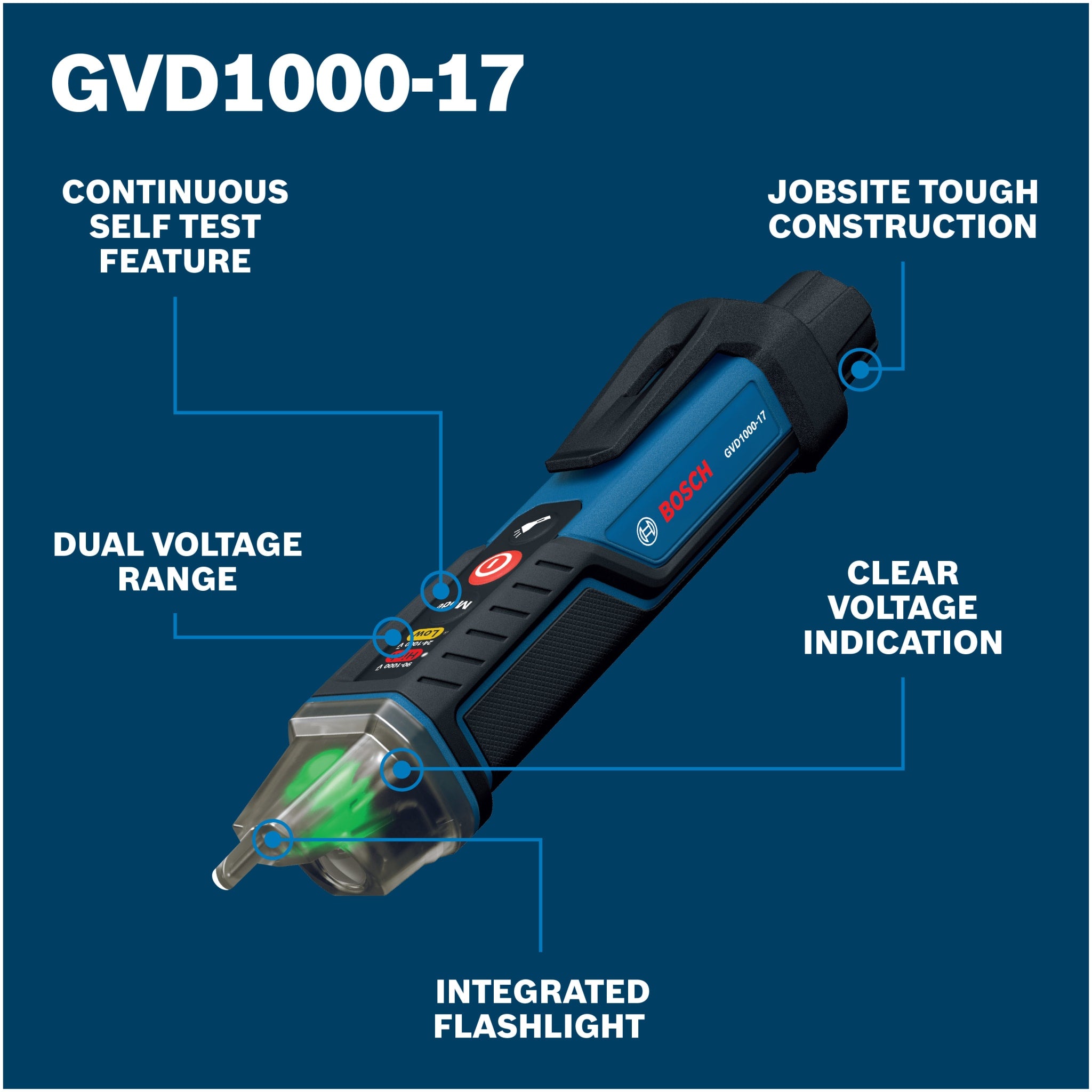 Bosch Non-Contact Voltage Tester 24-1000V AC with Flashlight GVD1000-17