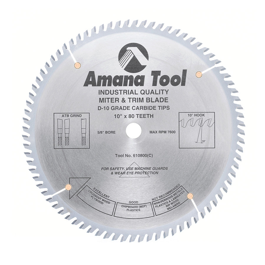 Amana Tool 10 in /80T Trim Saw A.T.B. Grind 610800
