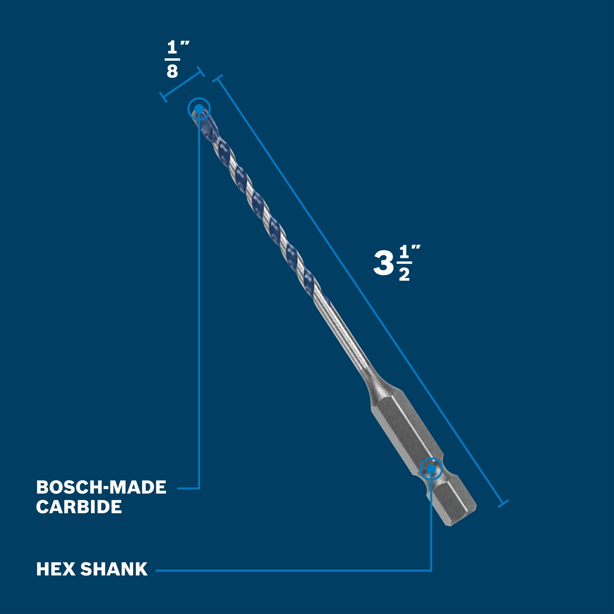 Bosch 1/8" x 3.5" Blue Xtreme Carbide Hammer Drill Bit BXH01