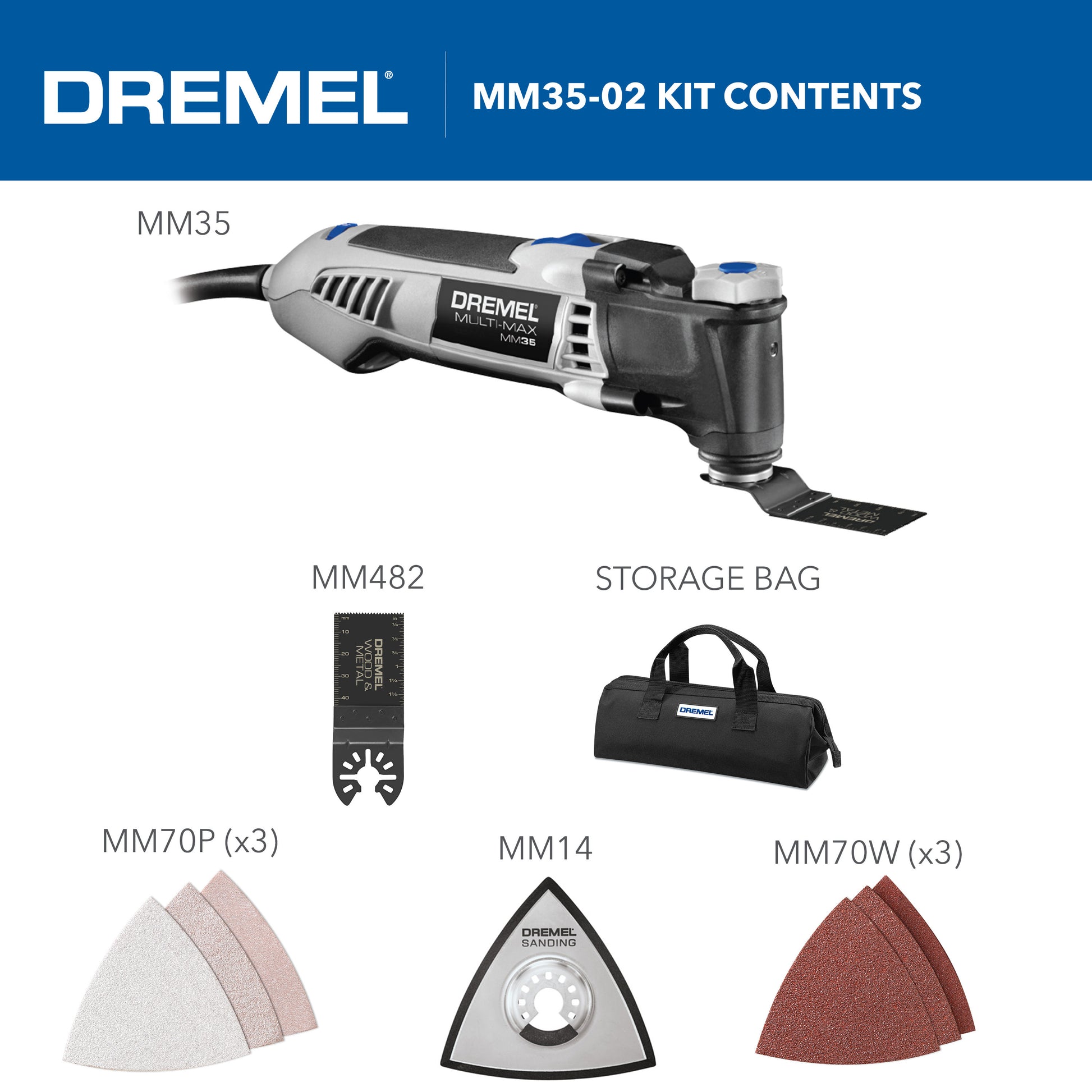 Dremel Multi-Max 3.5 Amp Variable Speed Corded Oscillating Multi-Tool Kit w/ 8 Accessories and Storage Bag MM35-02