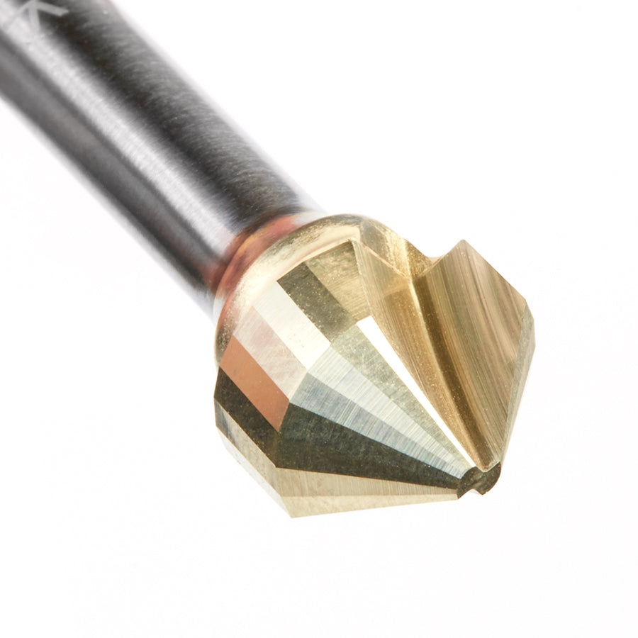 Amana Tool Carbide 90 Deg 0.090 x 3/8 x 1/2 in x 1/4 in Router Bit 45745