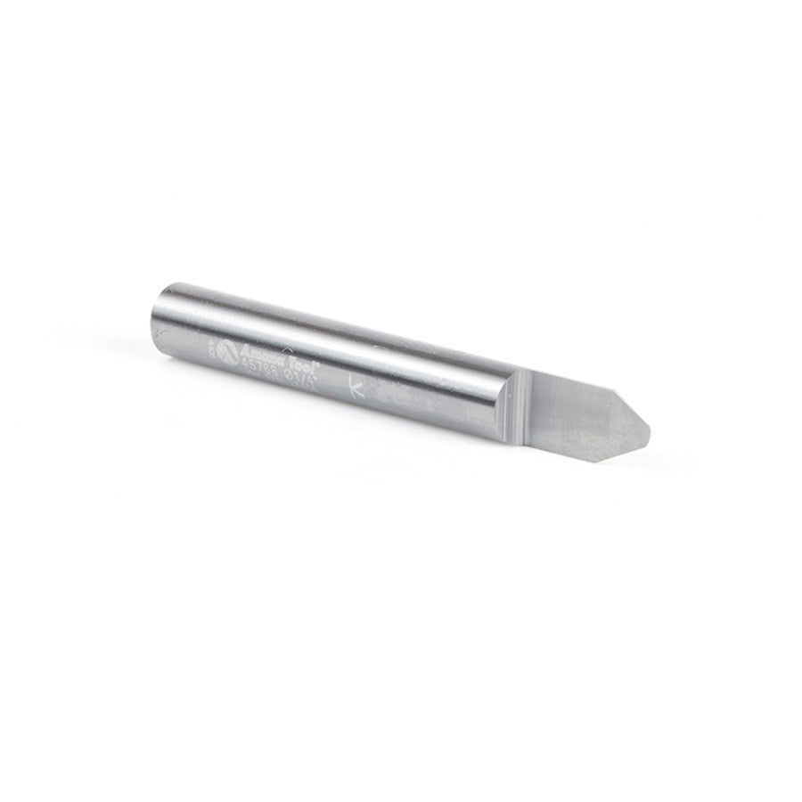 Amana Tool Solid Carbide 60 Deg 0.090 x 1/4 in x 2 Long Router Bit 45768