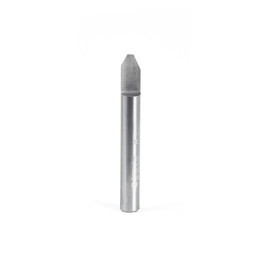 Amana Tool Solid Carbide 60 Deg 0.090 x 1/4 in x 2 Long Router Bit 45768