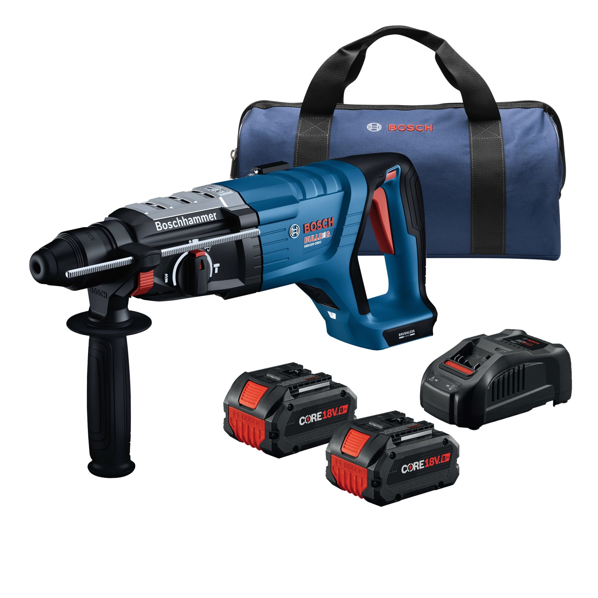 Bosch 18V 1-1/8" SDS-plus Rotary Hammer w/ 2 CORE18V 8 Ah High Power Batteries GBH18V-28DCB28