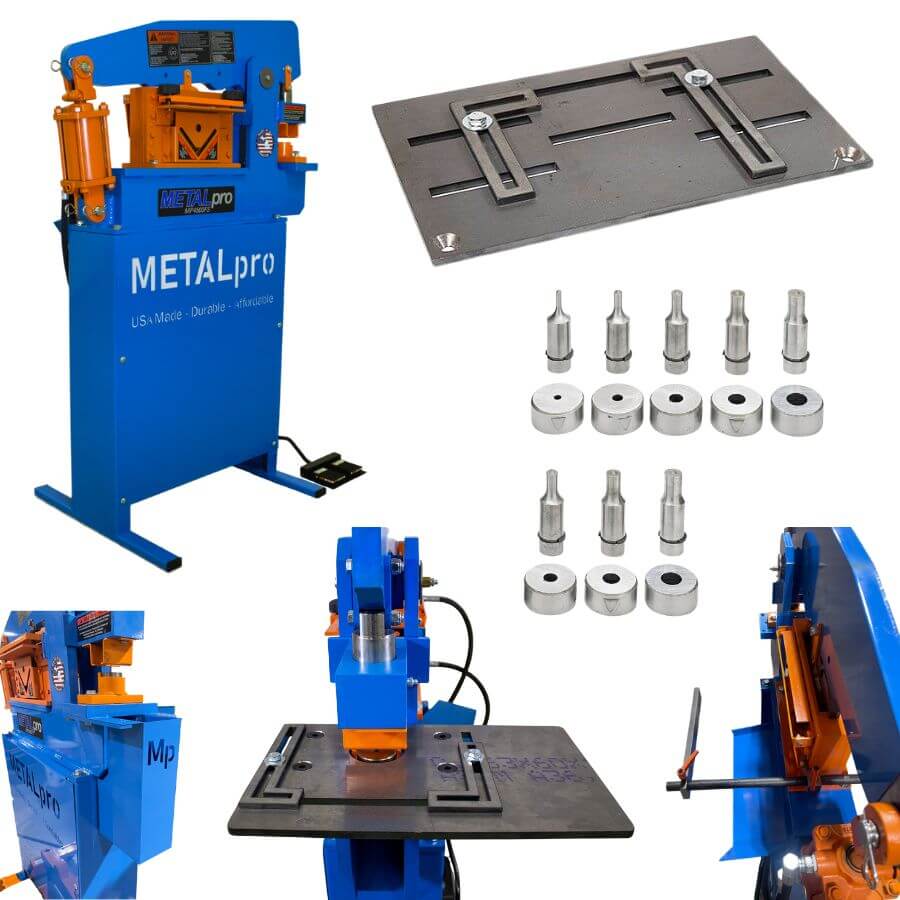 MetalPro 45-Ton Ironworker w/ 8" Shear Kit, 8pc Round Punch Kit BNDL-MP4500FS-S8-B0-P8