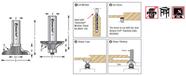 Amana Tool Ogee 1-3/8 Dia. 1/2 in Shank 54175