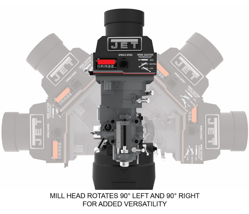 Jet EVS-949 Mill with 3-Axis ACU-RITE 203 (Knee) DRO and X, Y, Z-Axis JET Powerfeeds 894328