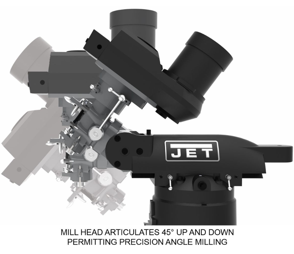 Jet ETM-949 Mill with 2-Axis Newall NMS800 DRO and Servo X, Y, Z-Axis Powerfeeds and USA Air Powered Draw Bar 894222