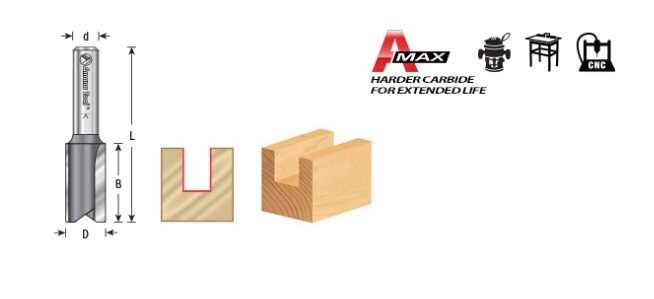 Amana Tool 2FL 31/64 in Dia.x3/4 in CLx1/4 in Shank 45194