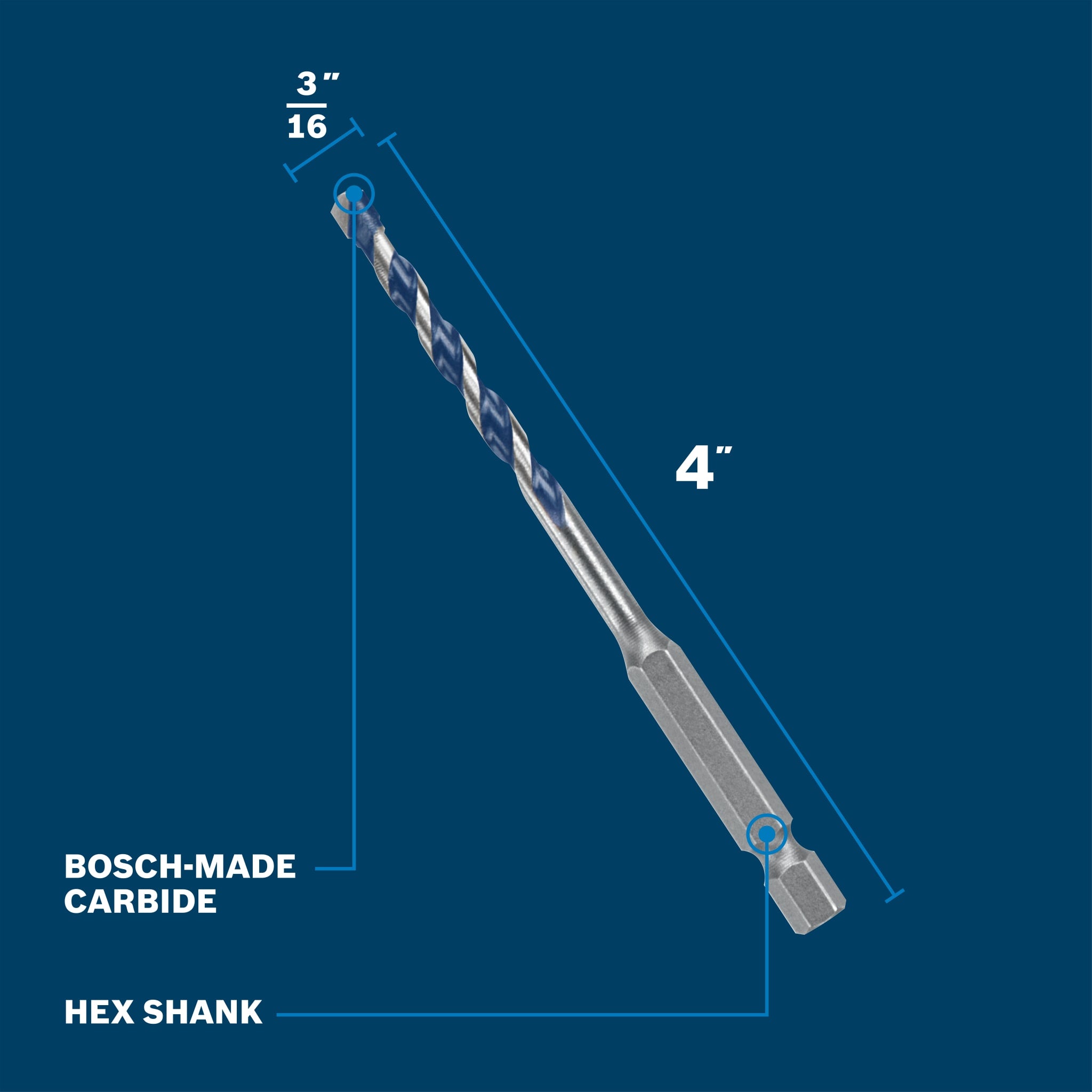 Bosch 3/16" x 4" Blue Xtreme Carbide Hammer Drill Bit BXH03