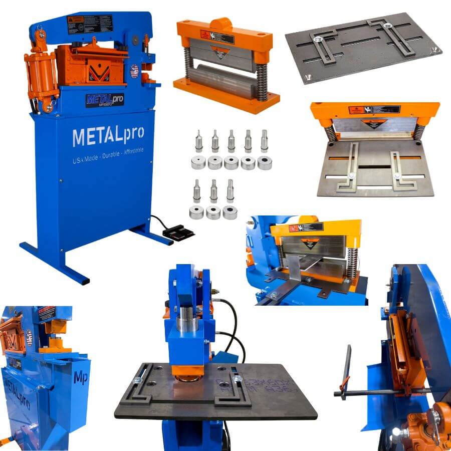 MetalPro 50-Ton Ironworker w/ 12" Shear Kit, 12" Brake Kit, 8pc Round Punch Kit BNDL-MP5000FS-S12-B12-P8