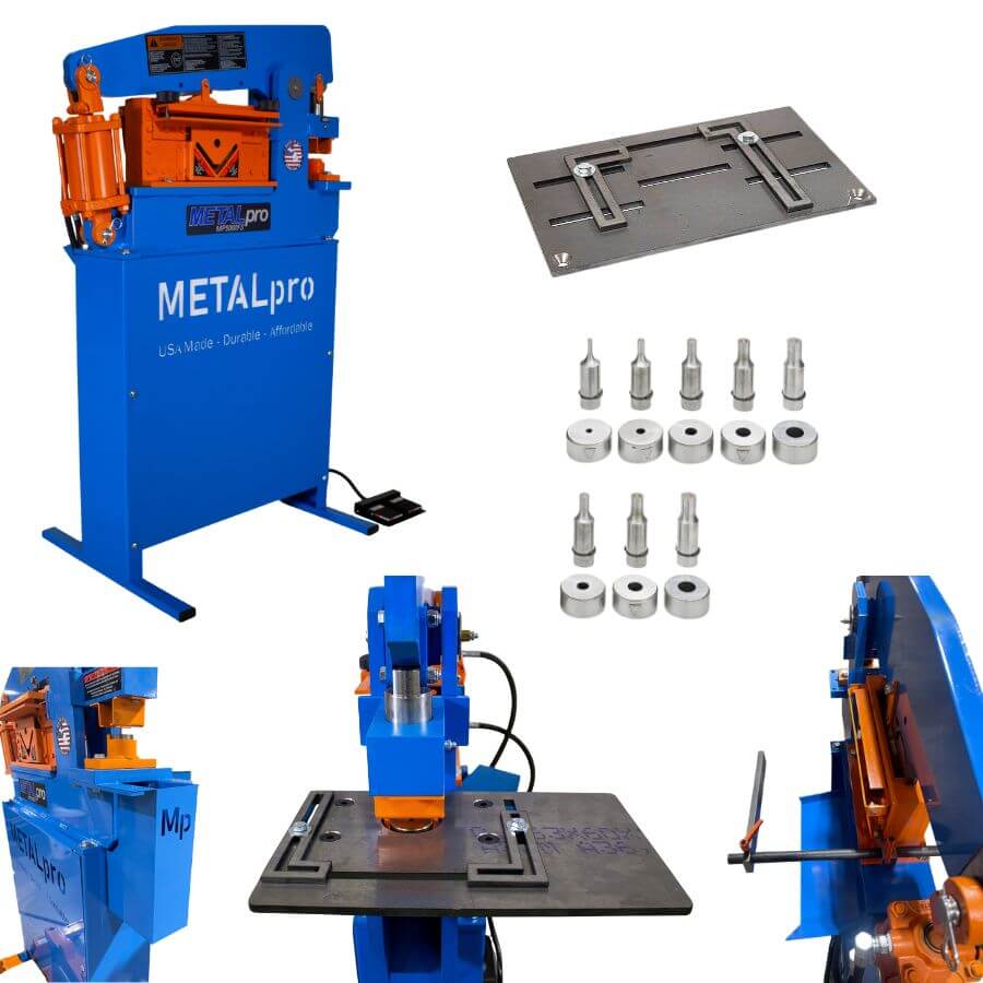 MetalPro 50-Ton Ironworker w/ 12" Shear Kit, 8pc Round Punch Kit BNDL-MP5000FS-S12-B0-P8