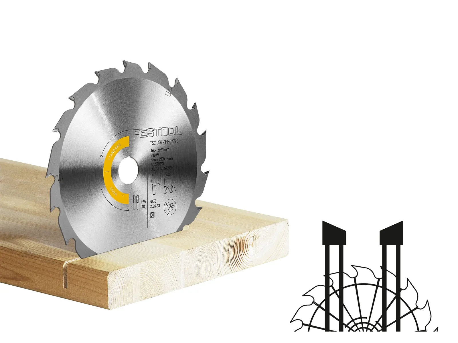 Festool WOOD STANDARD 160 mm / 6.29 in. 18T Circular Saw Blade, 1.6 mm Kerf 578588