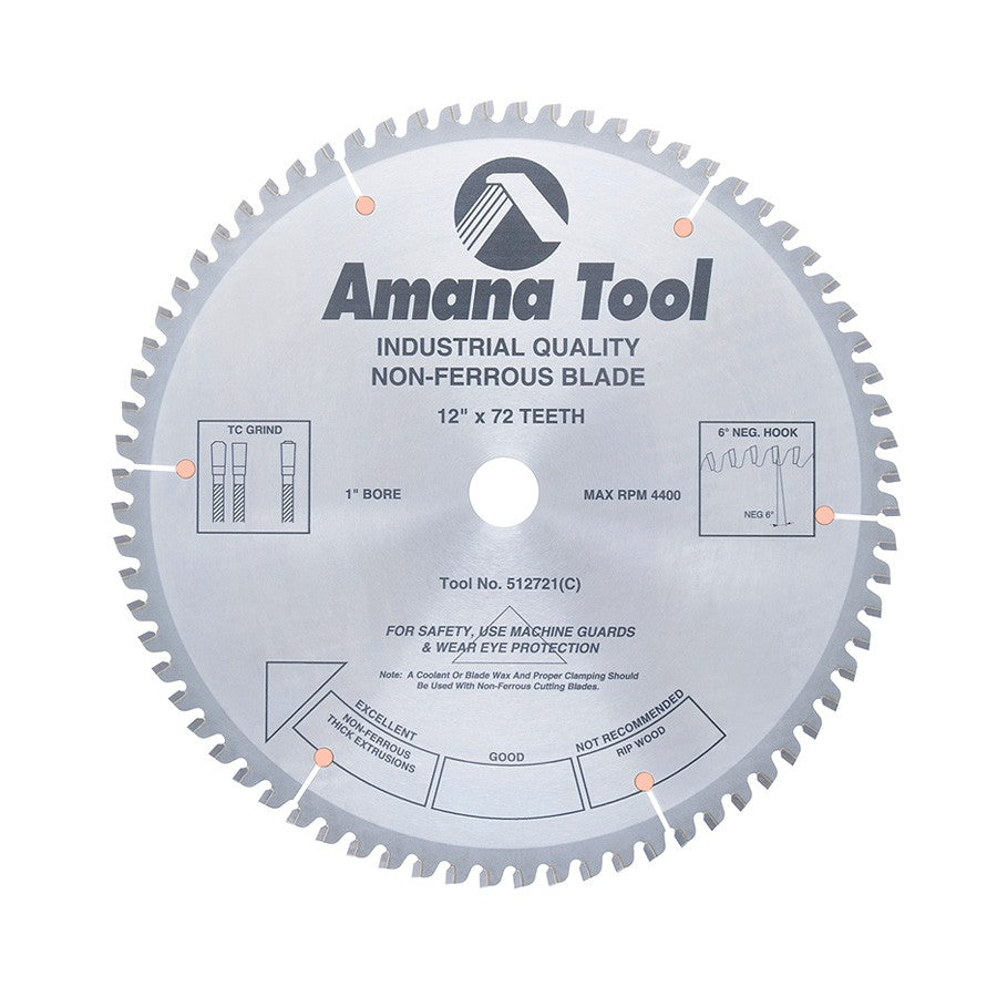 Amana Tool 12 in /72T Non-Ferrous TCG Grind 512721