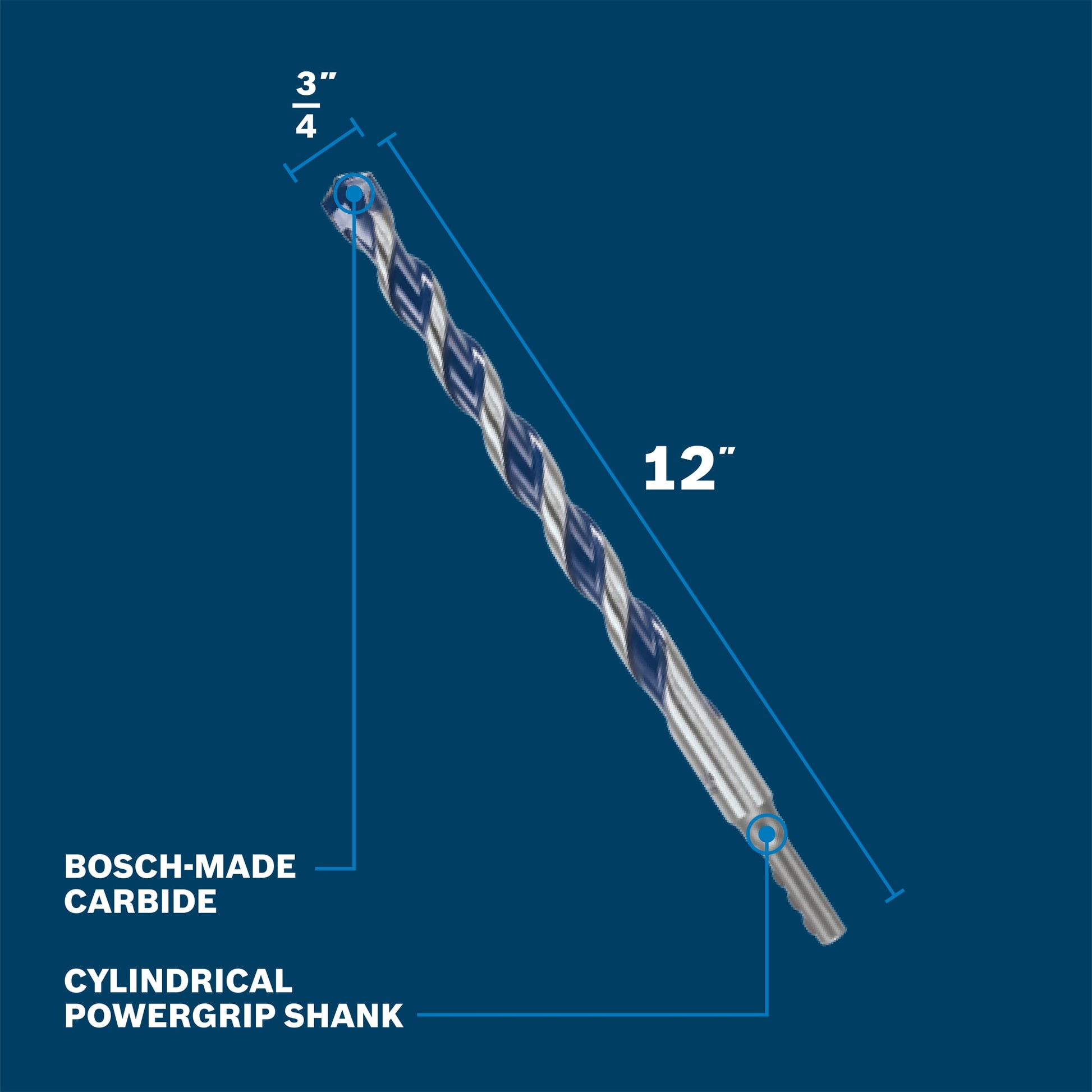Bosch 3/4" x 12" Blue Xtreme Carbide Hammer Drill Bit BXH17