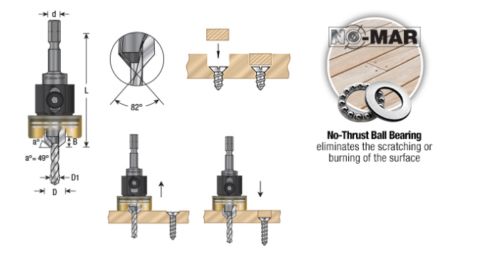 Amana Tool Carbide Tip 82 Deg Countersink 3/8 x 7/64 Drill Dia 55162