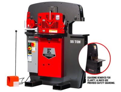 EI55203512 This 55 Ton Ironworker includes a factory installed Coper Notcher and 2 LED Lights and provides more than enough power for the larger projects and offers the ability to customize one of its 4 Workstations with 11 interchangeable Attachments.
