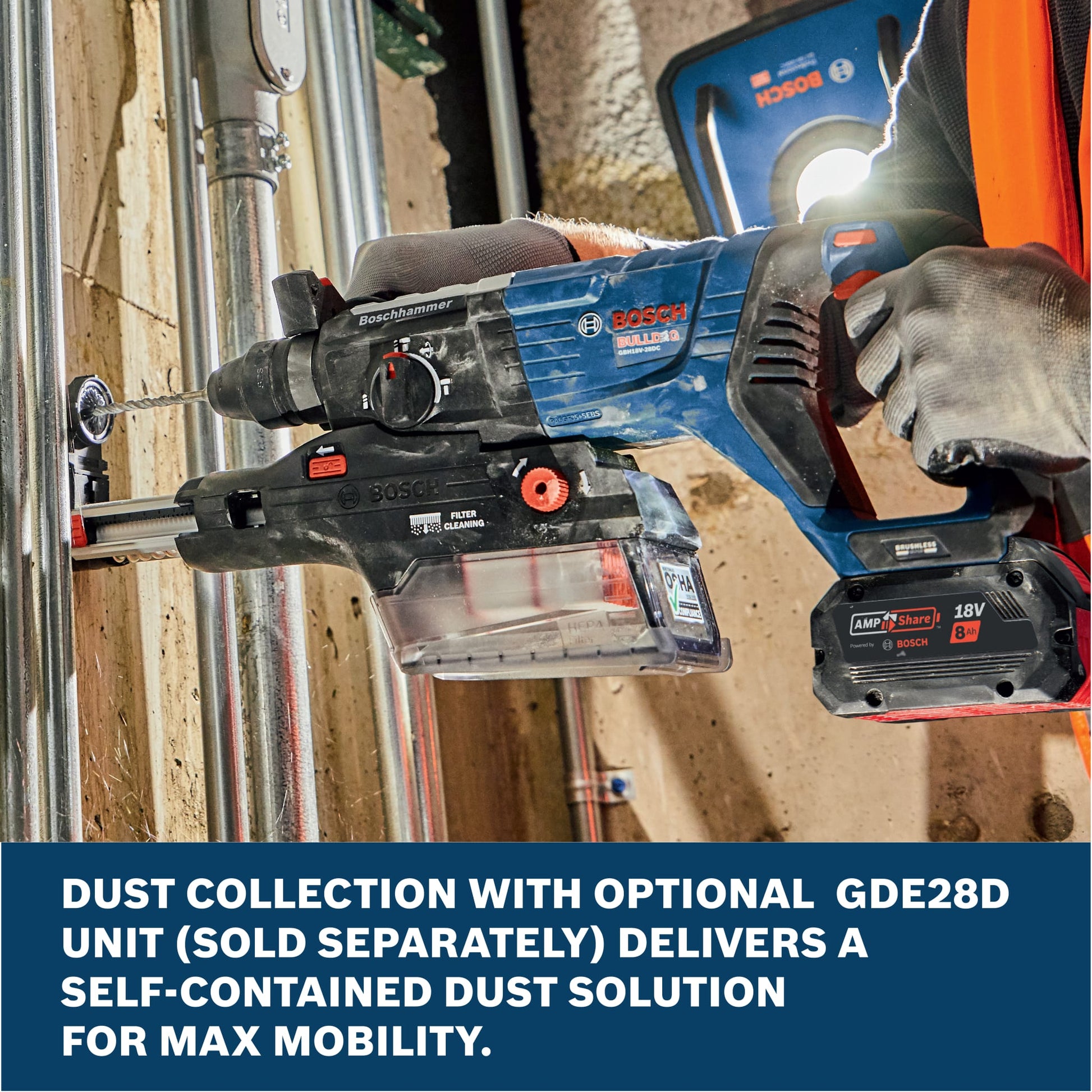 Bosch 18V 1-1/8" SDS-plus Rotary Hammer w/ 2 CORE18V 8 Ah High Power Batteries GBH18V-28DCB28