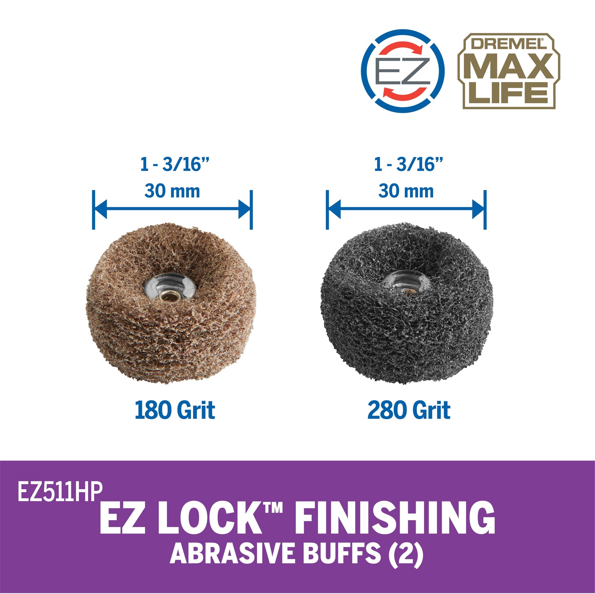 Dremel 180 & 280 Grit Finishing Abrasive Buffs, 2-Pack EZ511HP