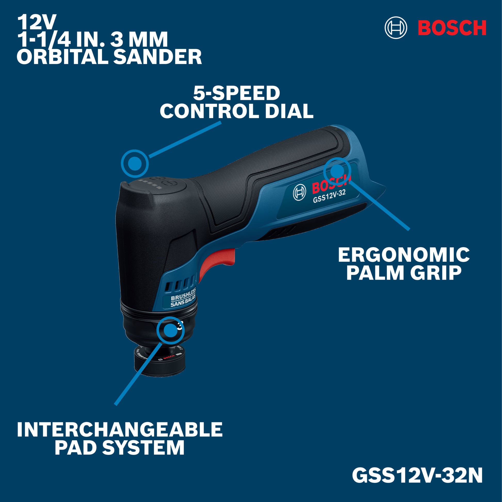 Bosch 12V 1-1/4" Orbital Sander (Bare Tool) GSS12V-32N