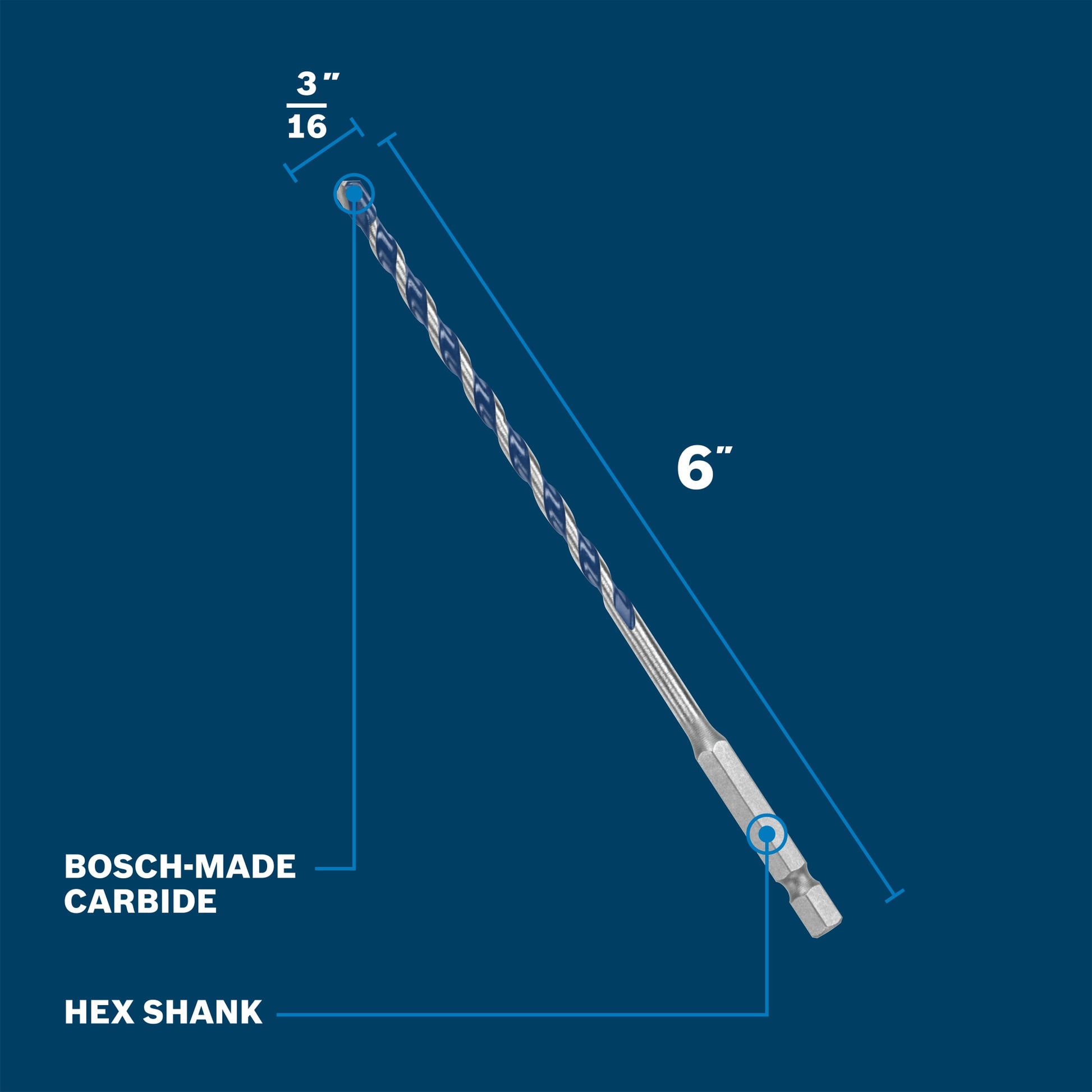 Bosch 3/16" x 6" Blue Xtreme Carbide Hammer Drill Bit BXH04