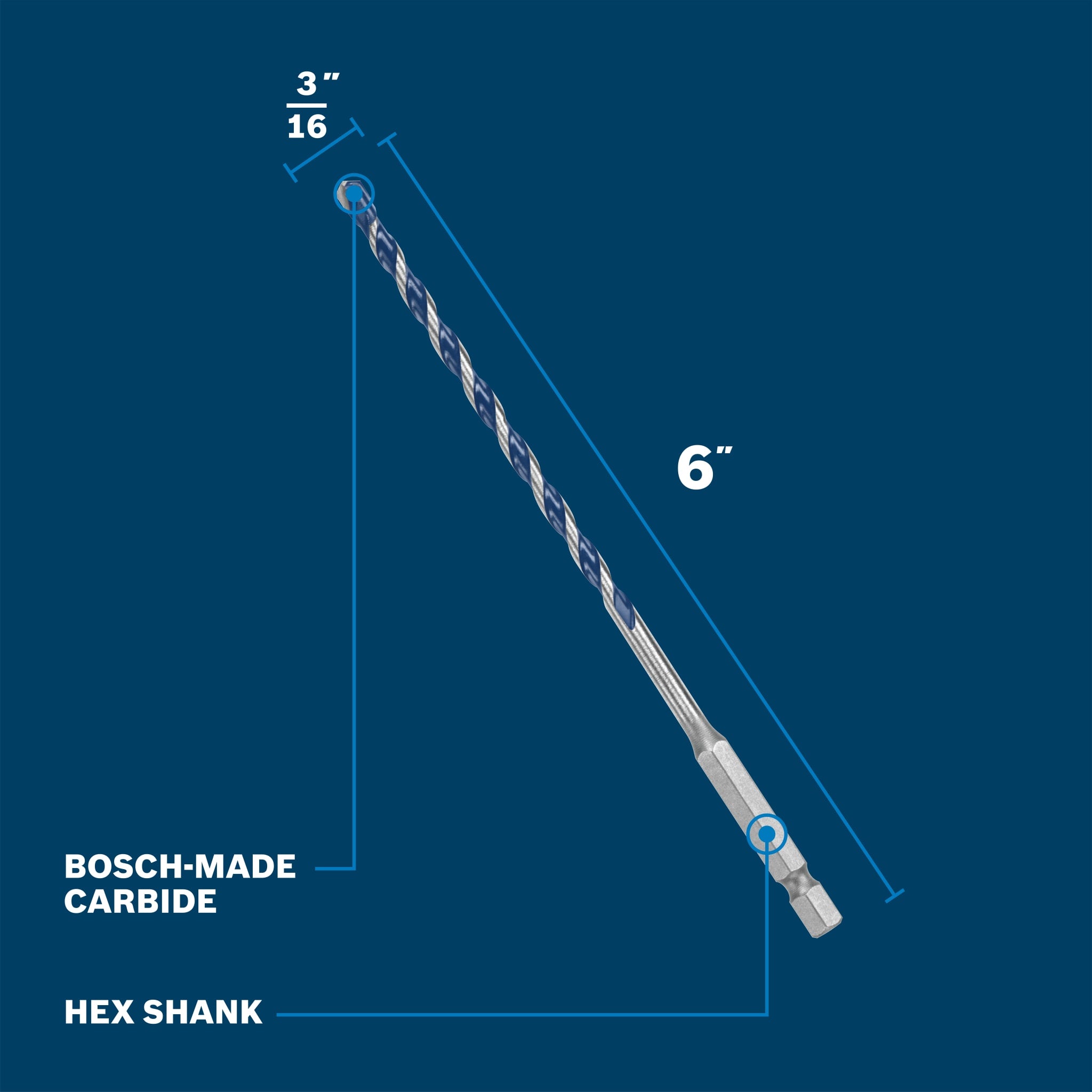 Bosch 3/16" x 6" Blue Xtreme Carbide Hammer Drill Bit BXH04