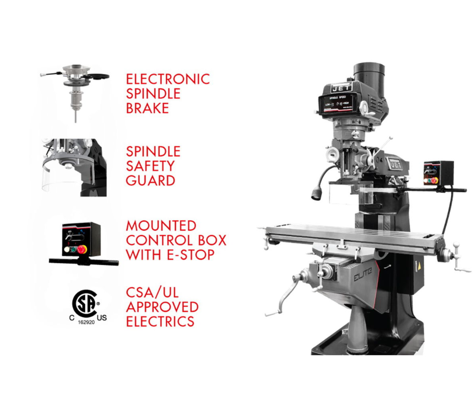 Jet EVS-949 Mill with 3-Axis ACU-RITE 303 (Quill) DRO and X, Y-Axis JET Powerfeeds and USA Powered Draw Bar 894341