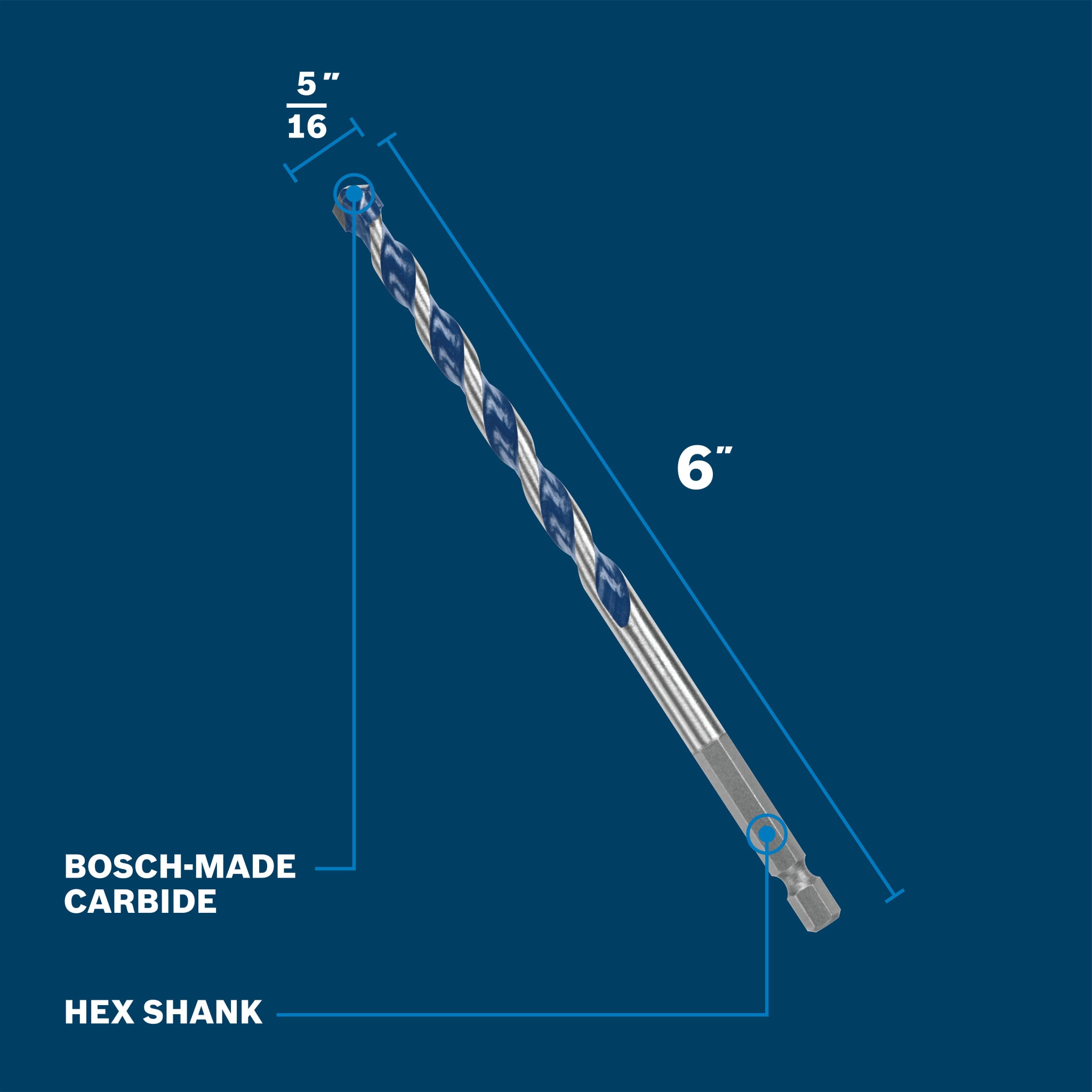 Bosch 5/16" x 6" Blue Xtreme Carbide Hammer Drill Bit BXH08