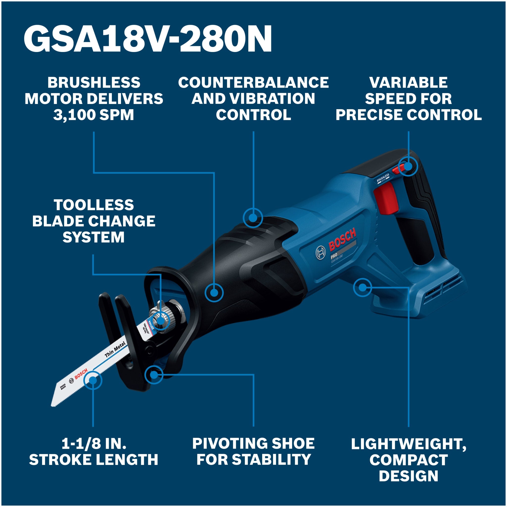 Bosch 18V Brushless Reciprocating Saw GSA18V-280N