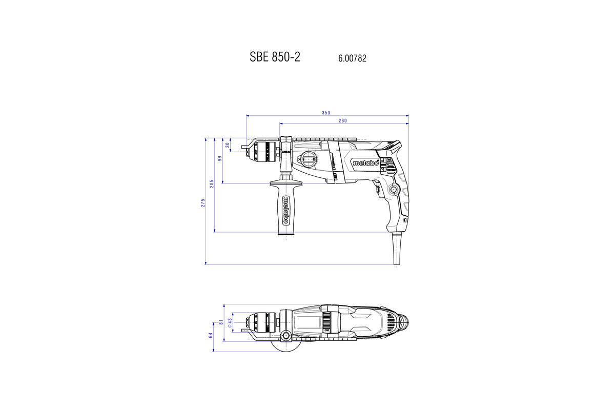 Metabo 1/2in Hammer Drill, SBE 850-2 600782620