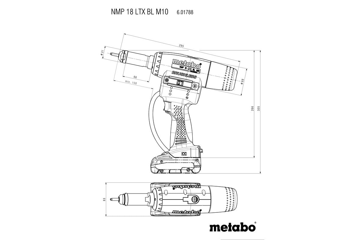 Metabo Cordless Rivet Nut Gun, NMP 18 LTX BL M10 601788840