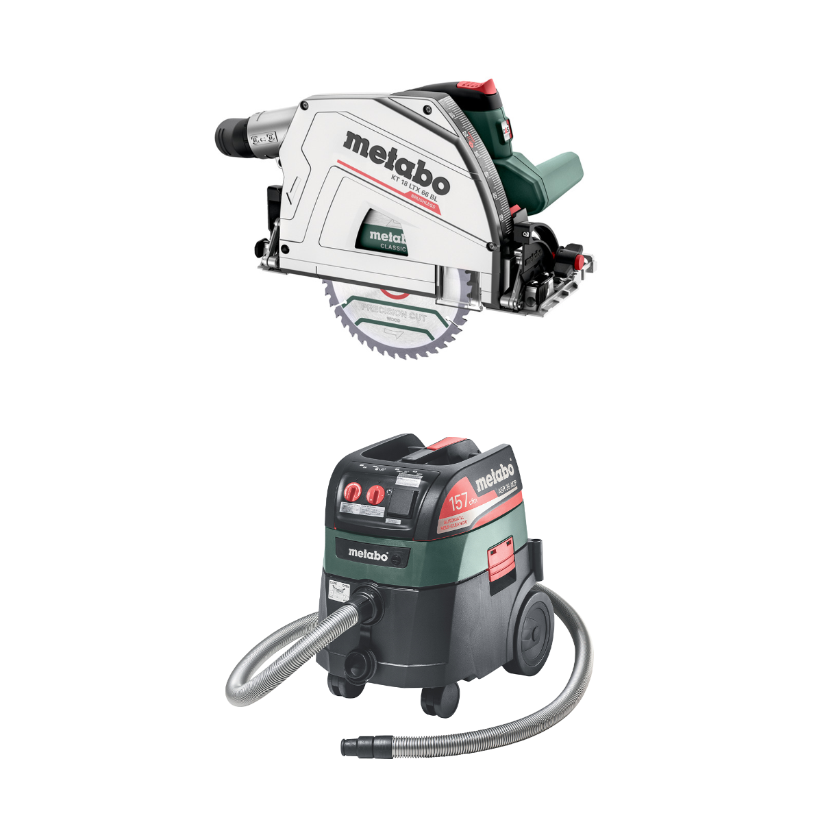 Metabo 18V 6-1/2" Brushless Plunge Cut Circular Saw and 9gal HEPA Vacuum Combo 601866840602057800K