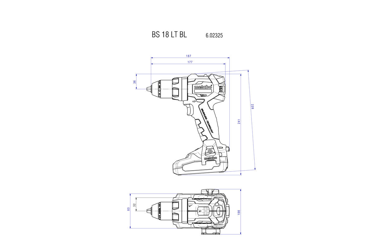Metabo 18V Brushless Drill/Driver bare, BS 18 LT BL 602325890