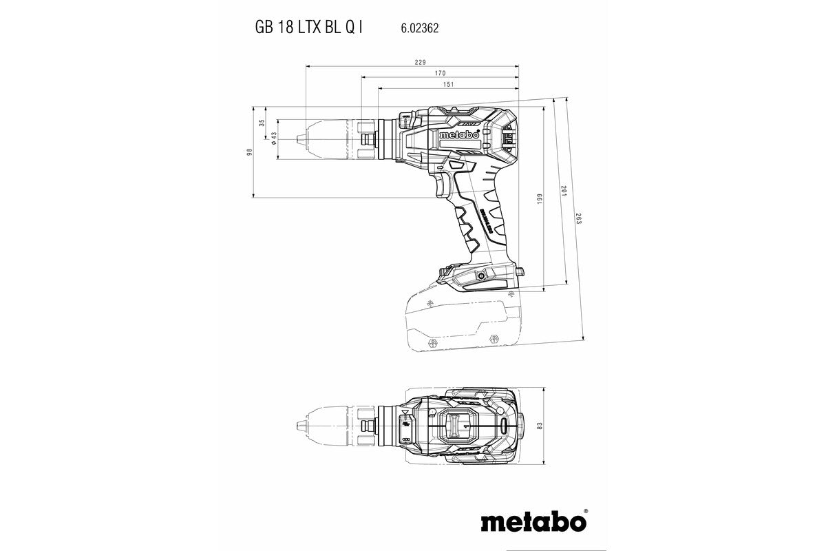 Metabo 18V Push-Pull Tapping Tool & Drill/Driver w/ 2 chucks, MetaBOX, GB 18 LTX BL Q I bare MB 602362840
