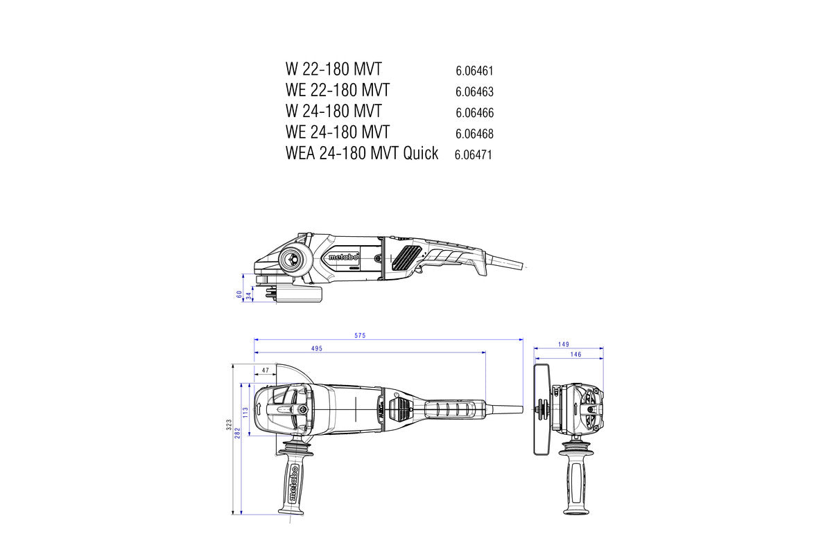 Metabo 7in Angle Grinder w/Lock-on Trigger, W 24-180 MVT 606466420