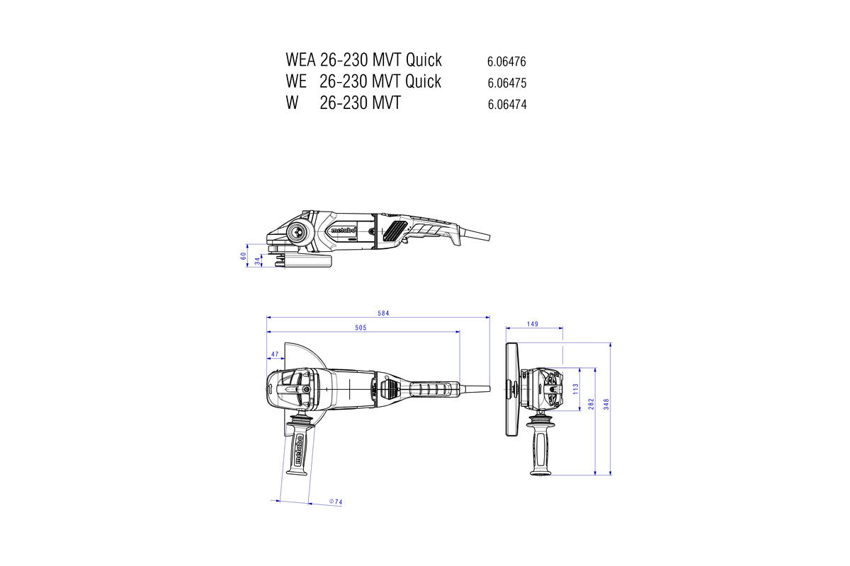 Metabo 9in Angle Grinder w/Lock-on Trigger, W 26-230 MVT 606474420