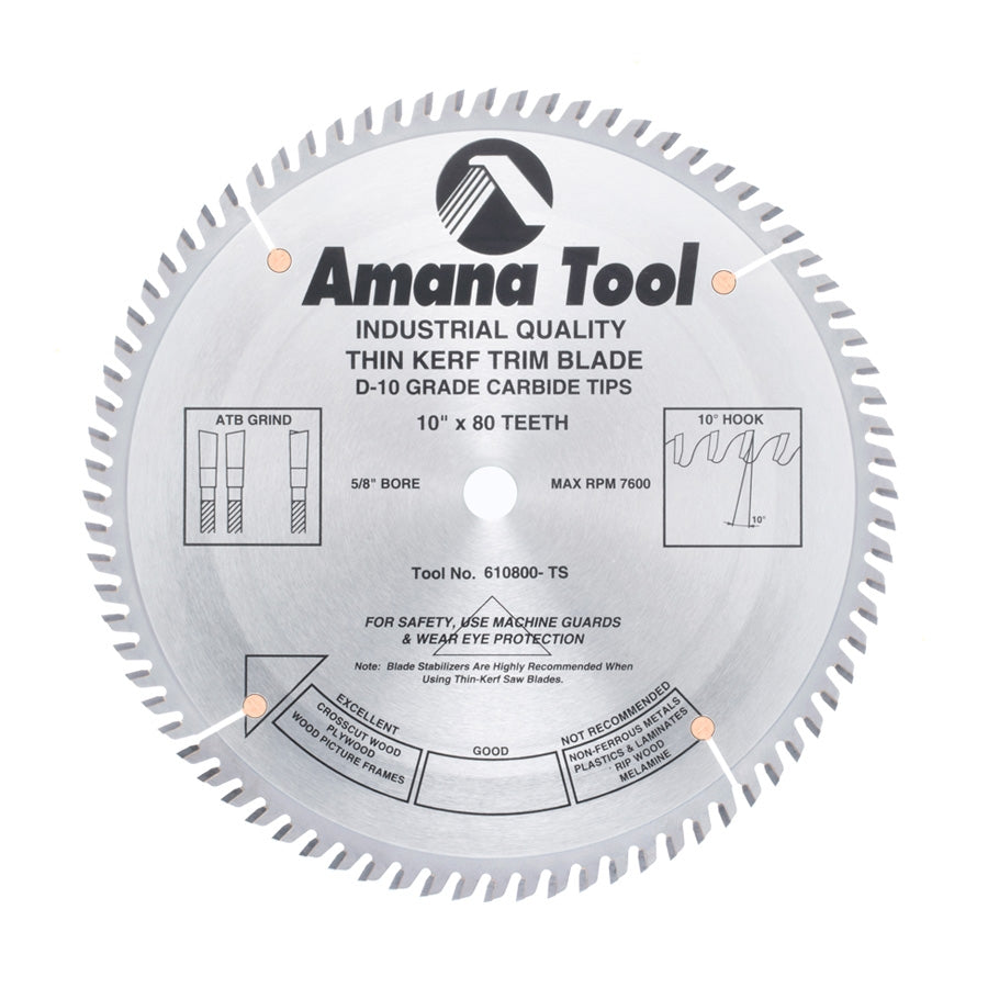 Amana Tool 10 in /80T Thin Kerf A.T.B. Grind 610800-TS