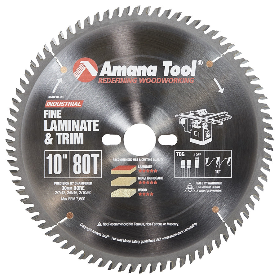 Amana Tool 10 in /80T Trim Saw TCG 30mm Bore 610801-30