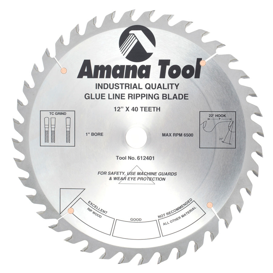 Amana Tool 12 in /40T Glue RIP TCG 1 in Bore 612401