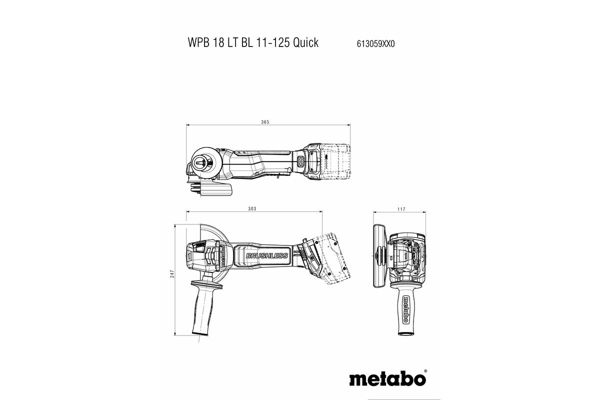  Metabo WPB 18 LT BL 11-125 QUICK 5 in. Brushless Cordless Angle Grinder