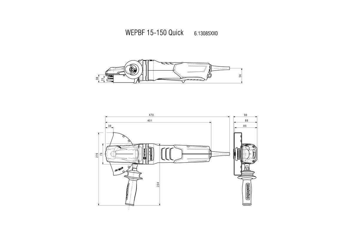 Metabo 6in Flat Head Grinder w/Brake, Non-Lock Paddle, Electronics, WEPBF 15-150 Quick 613085420
