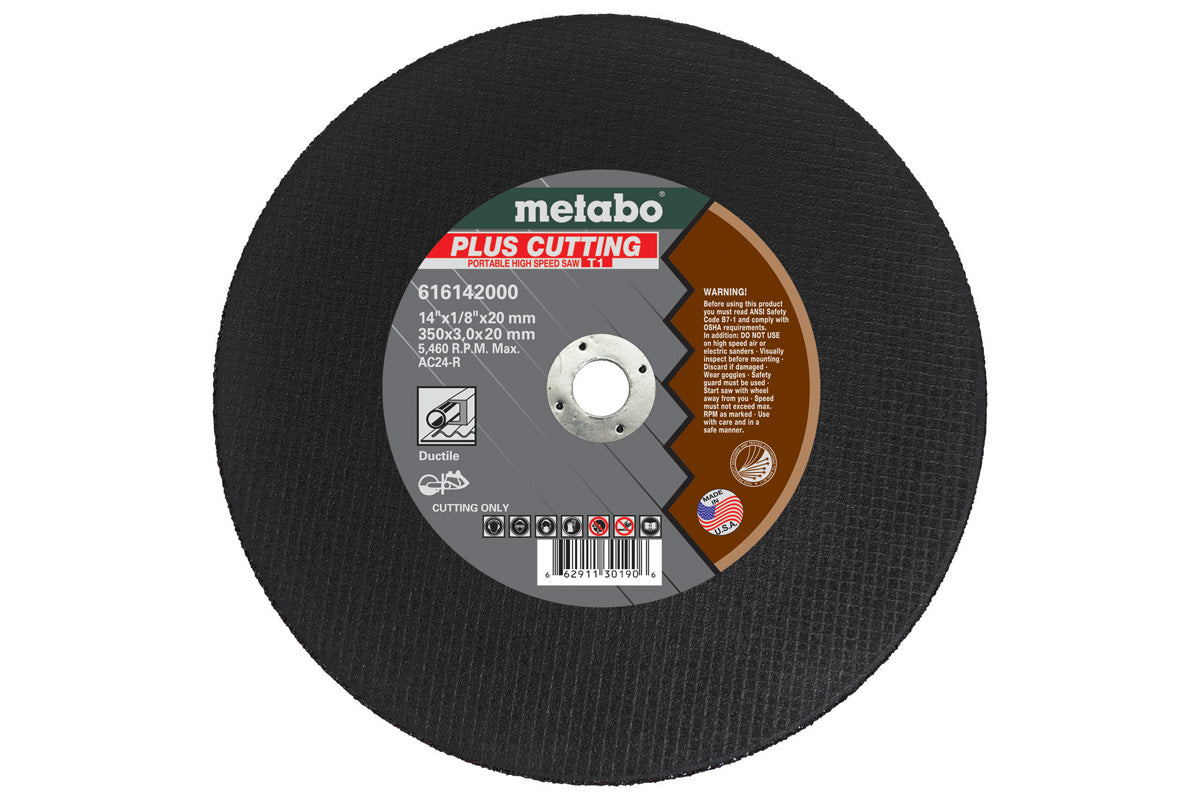 Metabo 14in X 1/8in X 20MM, TYPE 1, AC24R, Plus Cutting Disc - 10 Pack 616142000
