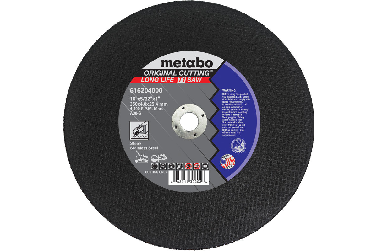 Metabo 20in X 3/16in X 1in, TYPE 1, A30N Cutting Disc - 5 Pack 616365000