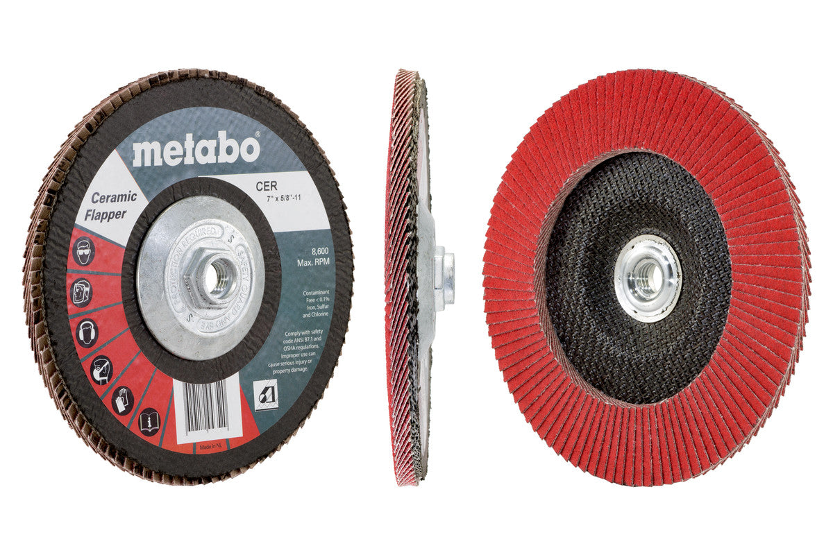 Metabo 7in CERAMIC FLAPPER 40 Grit 5/8-11 T29 FIBERGLASS - 5 Pack 629434000